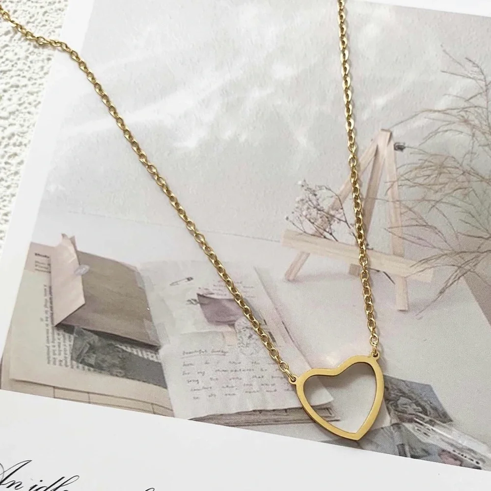 #12 Gold Plated Hollow Heart Necklace - Picture 3 of 3